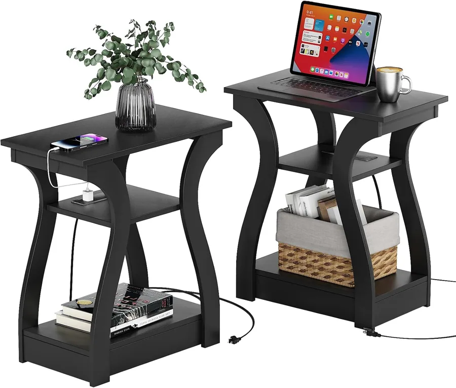 Amazon product photo of FROMJBEST End Tables Living Room Set of 2 with Charging Station, Black