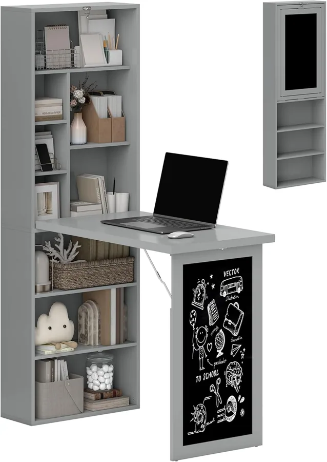 Amazon product photo of HOMCOM Foldable Desk Wall Mounted Convertible Table for Small Spaces, Gray