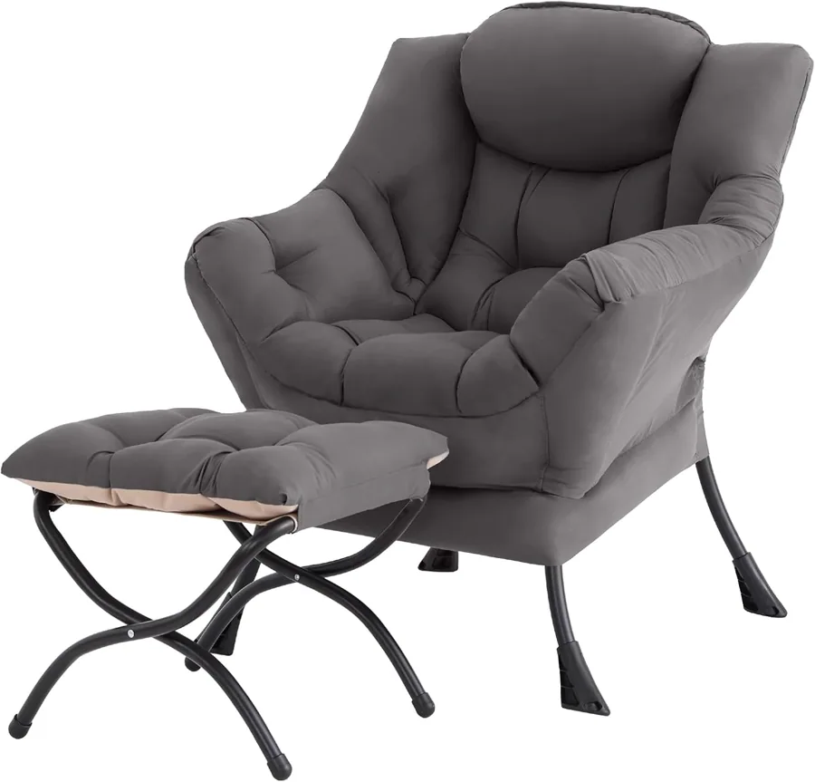 Amazon product photo of Tiita Lazy Chair with Ottoman, Comfy Reading Accent Chair, Dark Grey