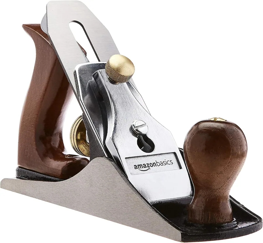 Amazon product photo of Amazon Basics No.4 Adjustable Precision Smoothing Bench Hand Plane with 2-Inch Blade and Wooden Handles for Woodworking, Brown