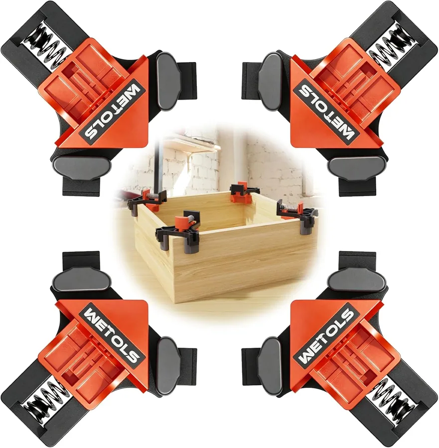 Amazon product photo of WETOLS 90 Degree Corner Clamp Set, 4 Pcs Adjustable Clamps for Woodworking