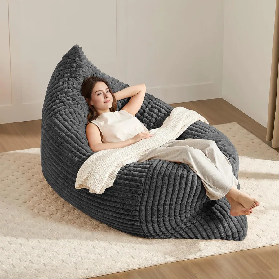 Amazon product photo of 3-in-1 Giant Bean Bag Chair for Adults & Kids, Convertible Floor Sofa to Mattress, Memory Foam Beanbag Chair with Washable Cover, Multi Functional Lounge Couch for Bedroom, Living Room (Dark Grey)