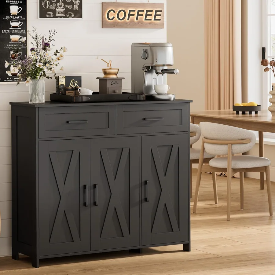 Amazon product photo of Homhedy Coffee Bar Storage Cabinet with Drawers, Kitchen Buffet Cabinet