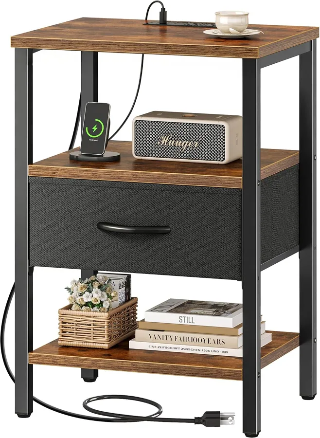 Amazon product photo of SUPERJARE Nightstand with Charging Station, USB-C Port, Bedside Table
