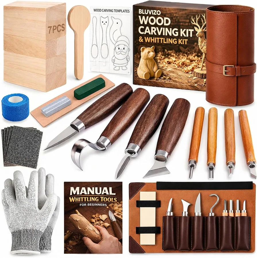 Amazon product photo of Wood Carving Kit Whittling Kit: Wood Carving Knife Tools with Leather Case