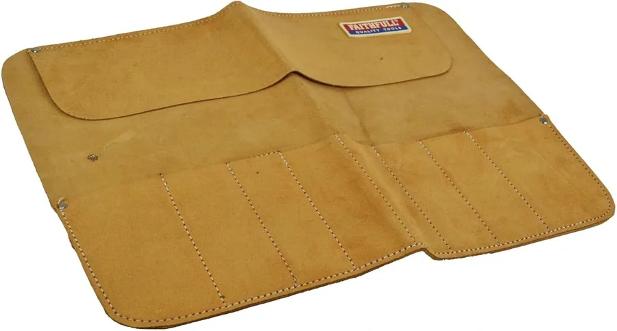 Amazon product photo of Faithfull Suede Leather Chisel Roll - 8 Pocket, Water Resistant & Compact Tool Organizer - Tan