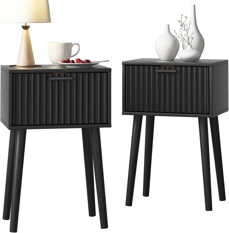 Amazon product photo of LAATOOREE Nightstands Set of 2, Small Bed Side Table with Fluted Door