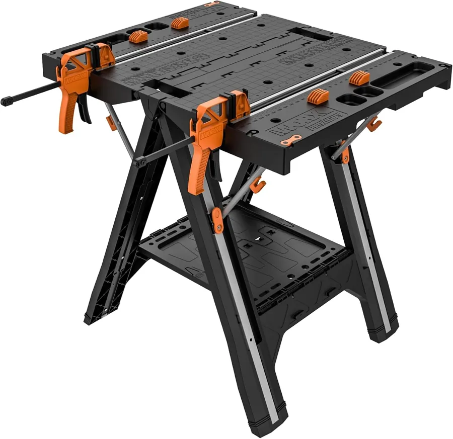 Amazon product photo of WORX Portable Folding Workbench, 2-in-1 Pegasus Table & Sawhorse, WX051