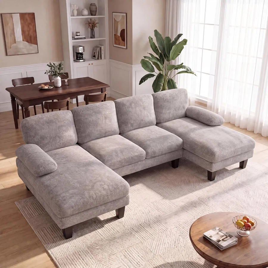 Amazon product photo of Homall 105" U-Shaped Sectional Couches, Sofa Couch with Double Chaise, Grey