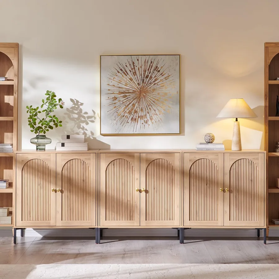 Amazon product photo of IFGET 92.63" W Modern Arched Sideboard Buffet Cabinet with Storage, Natural