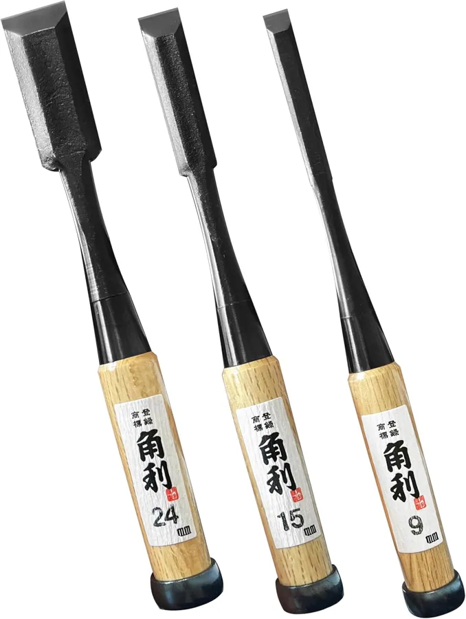 Amazon product photo of KAKURI Japanese Wood Chisel Set 3-Piece, Woodworking Bench Chisel Set